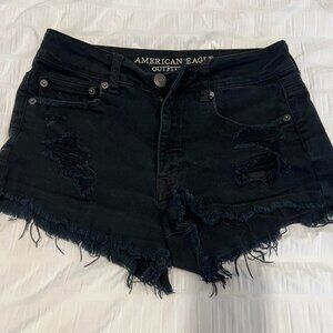 American Eagle Black Shorts Hi Rise Shortie Size 6 Jean Ripped Style